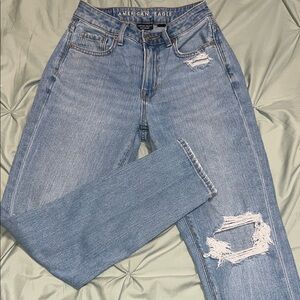 American Eagle Outfitters Women's Light Blue Ripped Skinny Jeans